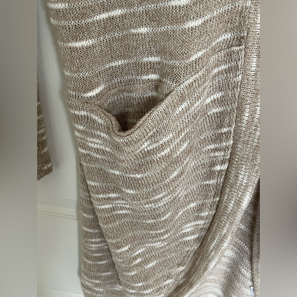 Splendid Taupe and Cream Open Cardigan with Pockets - Picture 3 of 5